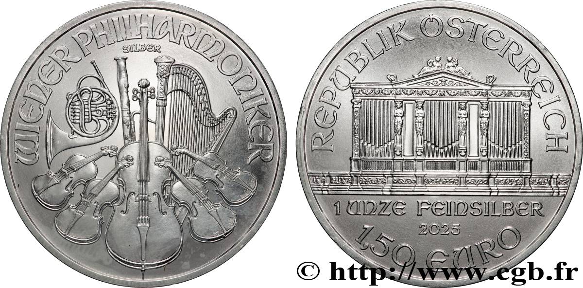 ARGENT D INVESTISSEMENT 1 Oz - 1,50 Euro PHILARMONIQUE DE VIENNE 2025 FDC