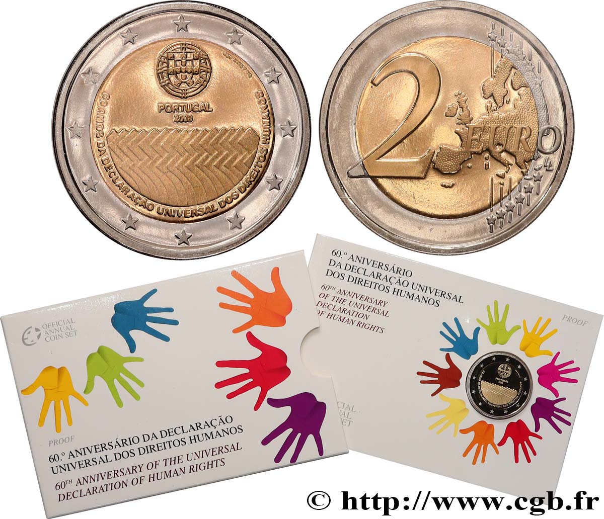 PORTUGAL Belle Épreuve 2 Euro 60ème ANNIVERSAIRE DE LA DÉCLARATION UNIVERSELLE DES DROITS DE L’HOMME 2008 BE