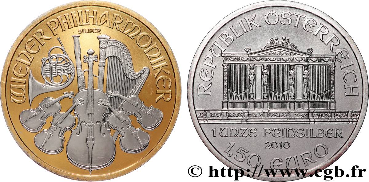 ARGENT D INVESTISSEMENT 1,50 Euro LE PHILARMONIQUE DE VIENNE 2010 FDC