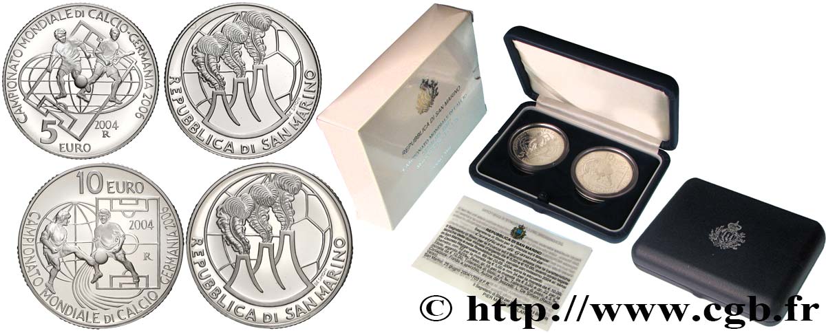SAN MARINO Coffret DIPTYQUE 5 Euro ET 10 Euro COUPE DU MONDE DE FOOTBALL 2006 EN ALLEMAGNE 2004 Proof set