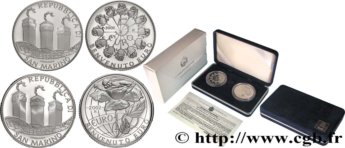 SAN MARINO Coffret DIPTYQUE 5 Euro ET 10 Euro BIENVENUE À L’EURO 2002 Proof set