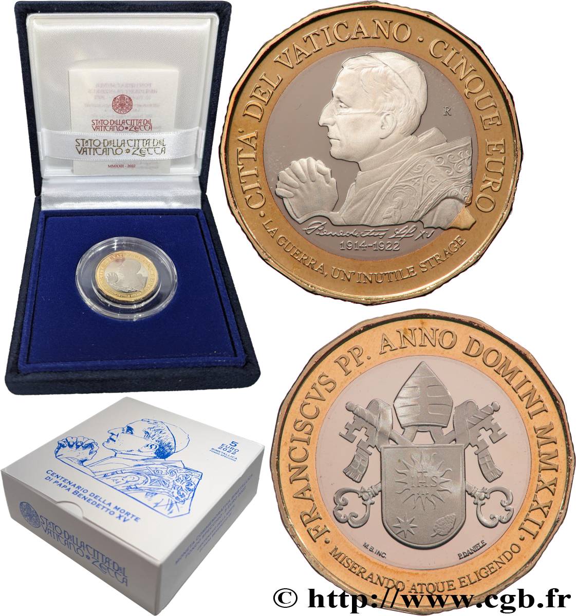 VATICAN Belle Épreuve 5 Euro 100e ANNIVERSAIRE DE LA MORT DU PAPE BENOIT XV 2022 Proof set