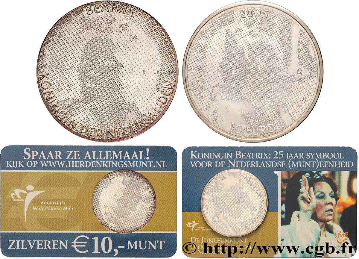 PAYS-BAS Coin-card 10 Euro JUBILÉ DE LA REINE BEATRIX 2005 SPL