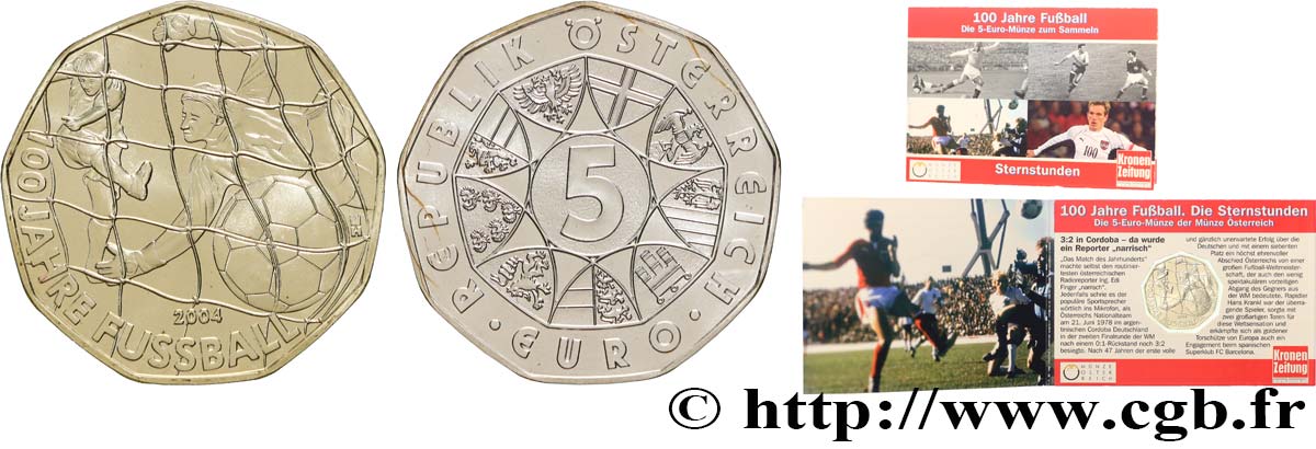 AUSTRIA Blister 5 Euro CENTENAIRE DU FOOTBALL 2004 MS