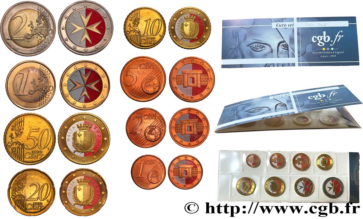 MALTE LOT DE 8 PIÈCES EURO (1 Cent - 2 Euro Croix de Malte) 2008 SPL
