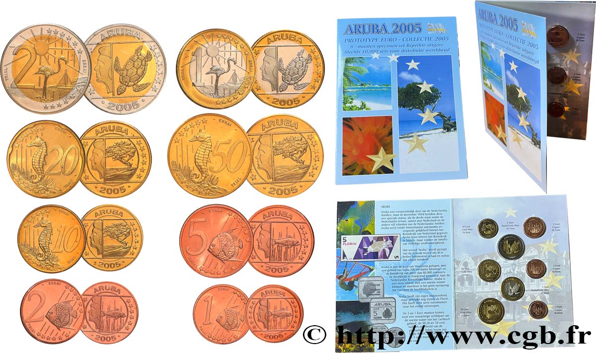ARUBA Série 8 médailles, Essai Euros fantaisies 2004 MS