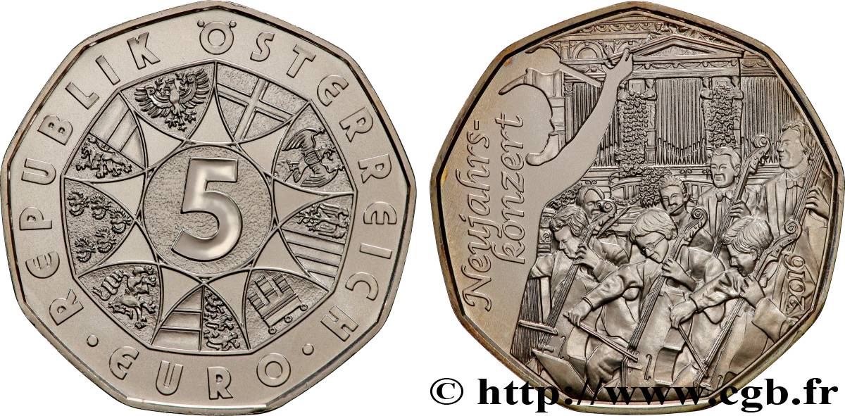 AUTRICHE 5 Euro, NOUVELLE ANNÉE 2016 BU