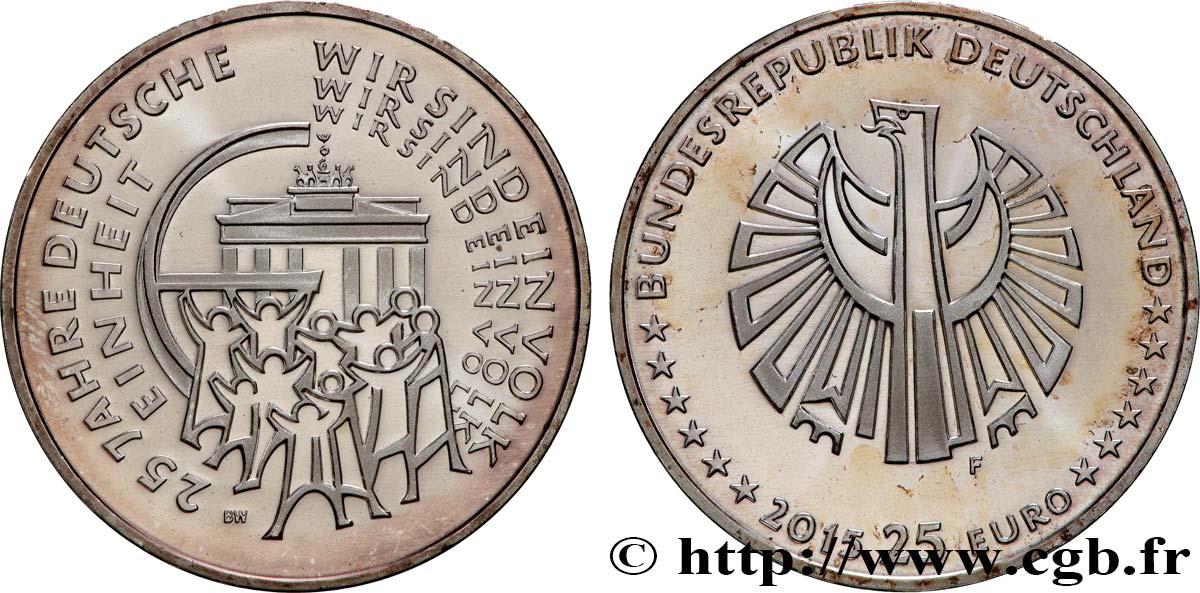 ALLEMAGNE Belle épreuve 25 Euro 25E ANNIVERSAIRE DE LA RÉUNIFICATION ALLEMANDE 2015 BE