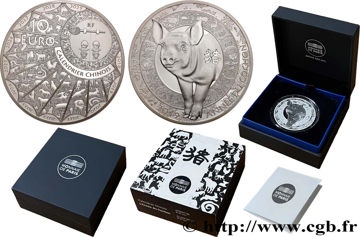 FRANCE Belle Épreuve 10 Euro ANNÉE DU COCHON 2019 Proof set