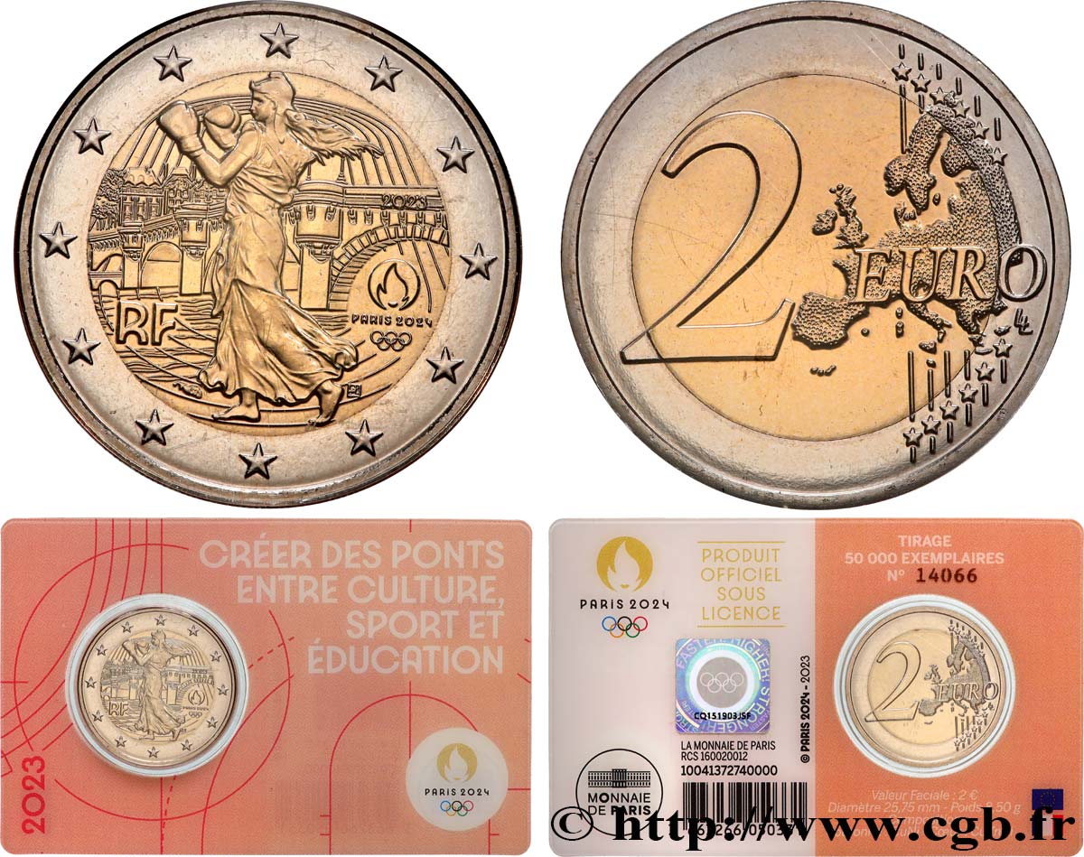 FRANCE Coin-Card 2 Euro JO PARIS 2024 - blister ROUGE 2023 Brilliant Uncirculated