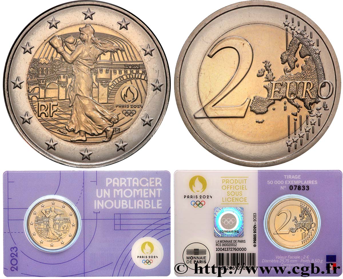 FRANCE Coin-Card 2 Euro JO PARIS 2024 - blister VIOLET 2023 BU