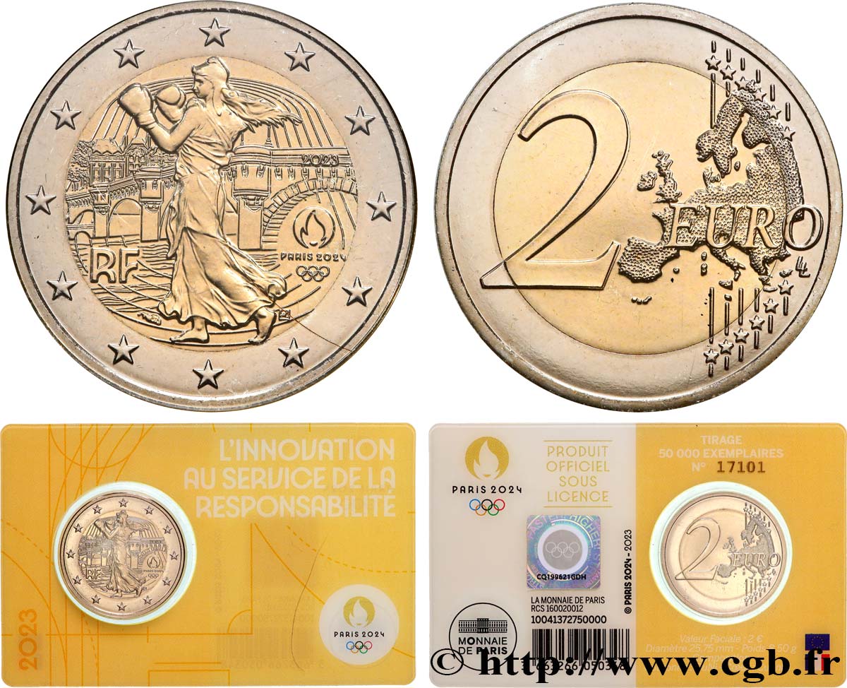 FRANKREICH Coin-Card 2 Euro JO PARIS 2024 - blister JAUNE 2023
