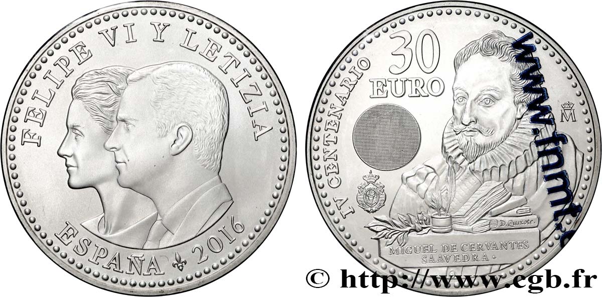 SPAIN 30 Euro MIGUEL DE CERVANTES 2016 Brilliant Uncirculated