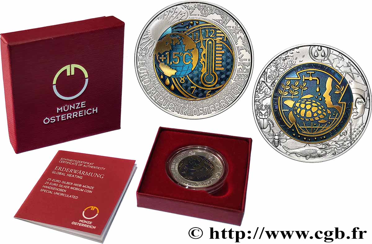 AUSTRIA 25 Euro RÉCHAUFFEMENT CLIMATIQUE 2023 Brilliant Uncirculated