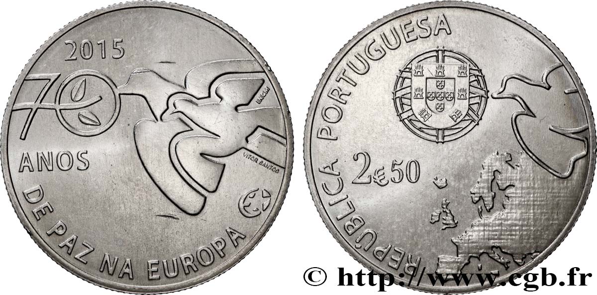 PORTUGAL 2,5 Euro 70 ANS DE PAIX EN EUROPE 2015 SPL