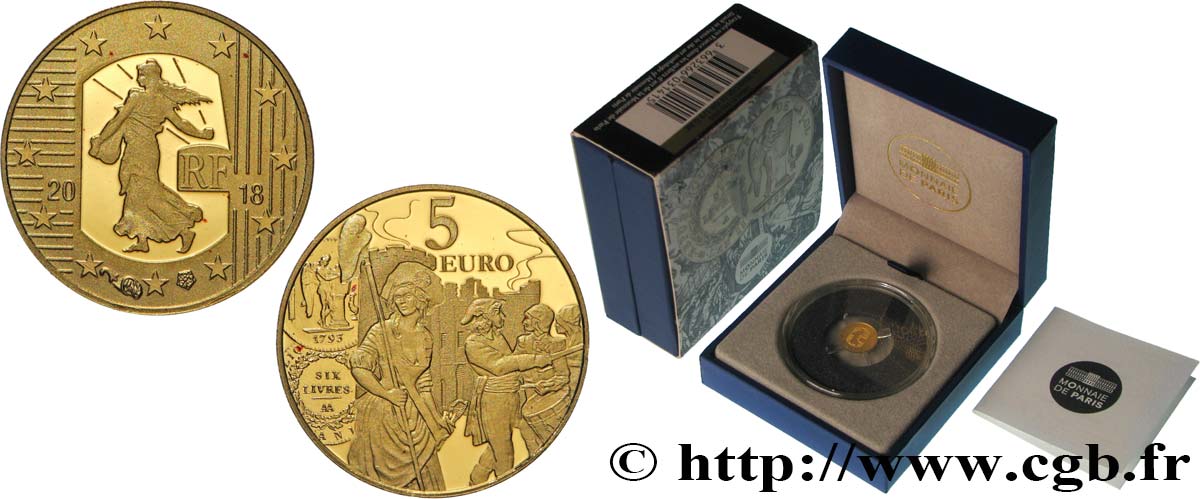 FRANCE Belle Épreuve 5 Euro or LA SEMEUSE - L’ÉCU DE VI LIVRES 2018 BE