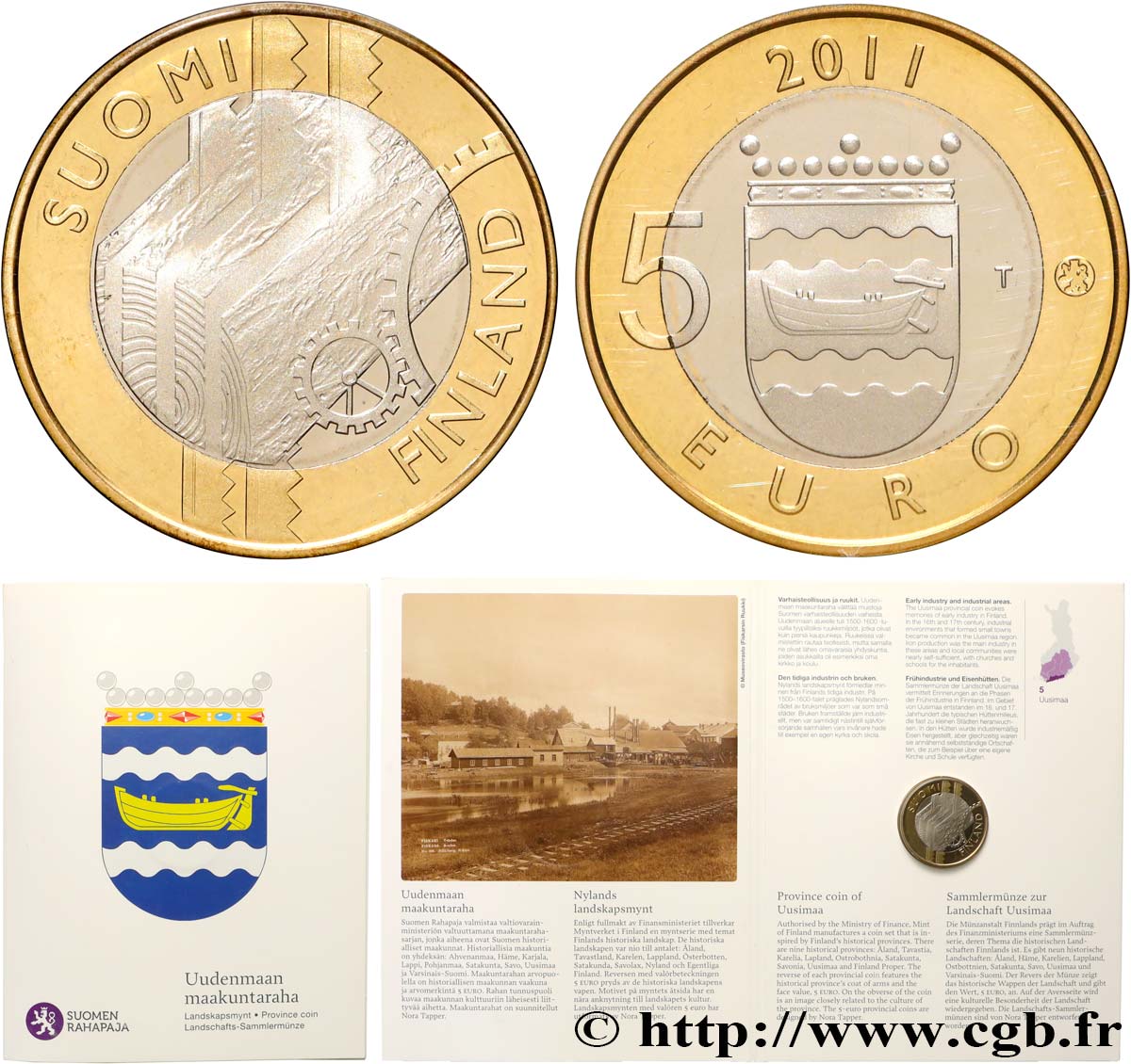 FINLANDE BELLE EPREUVE 5 Euro UUSIMAA 2011 BE