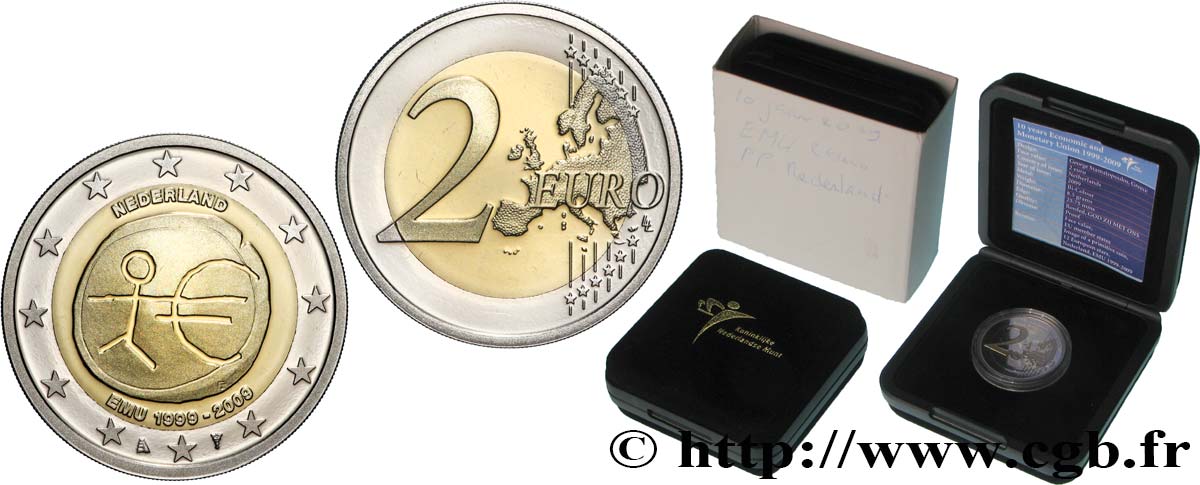 NETHERLANDS BELLE EPREUVE 2 Euro 10e ANNIVERSAIRE DE L’EURO 2009 Proof set
