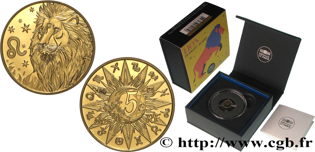 FRANCE BELLE EPREUVE 5 Euro (or) ASTROLOGIE - LION 2026 BE