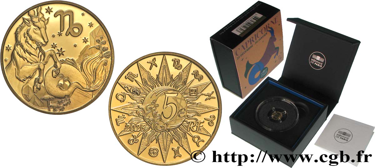 FRANCE BELLE EPREUVE 5 Euro (or) ASTROLOGIE - CAPRICORNE 2026 BE
