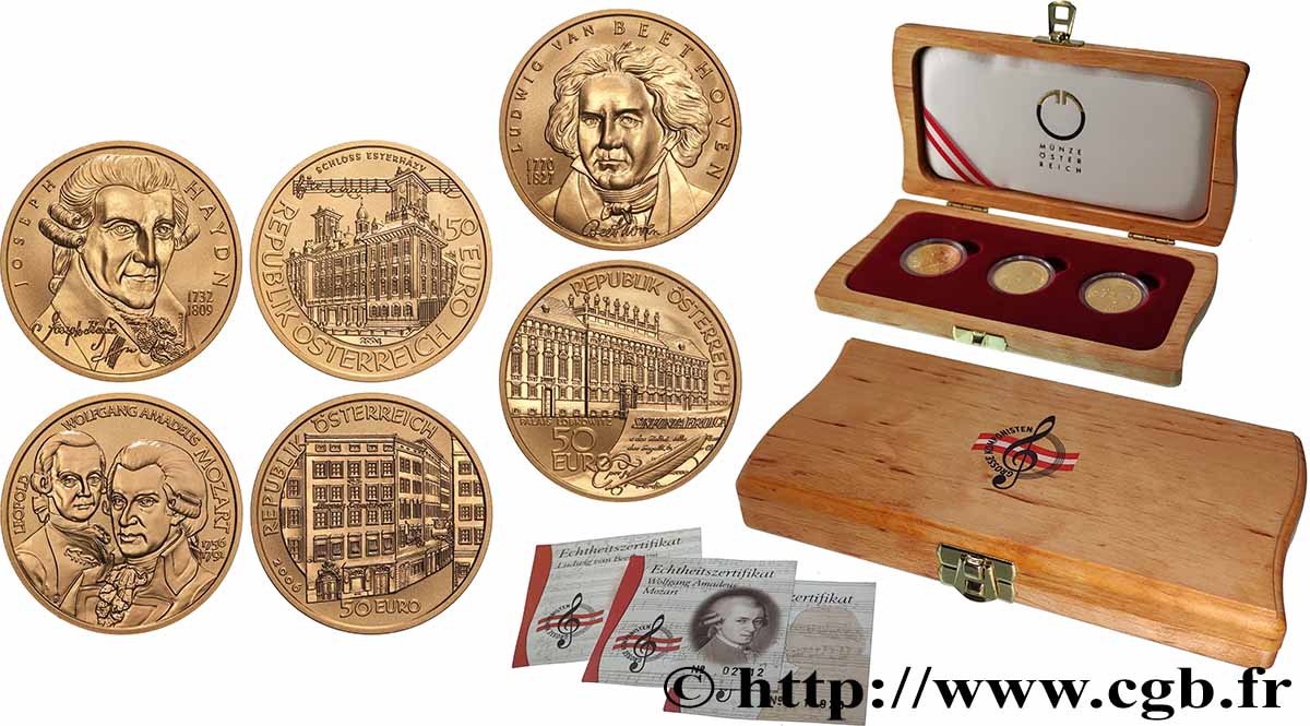 AUSTRIA BELLE EPREUVE Coffret 3 x 50 Euro COMPOSITEURS 2004-2006 Proof set