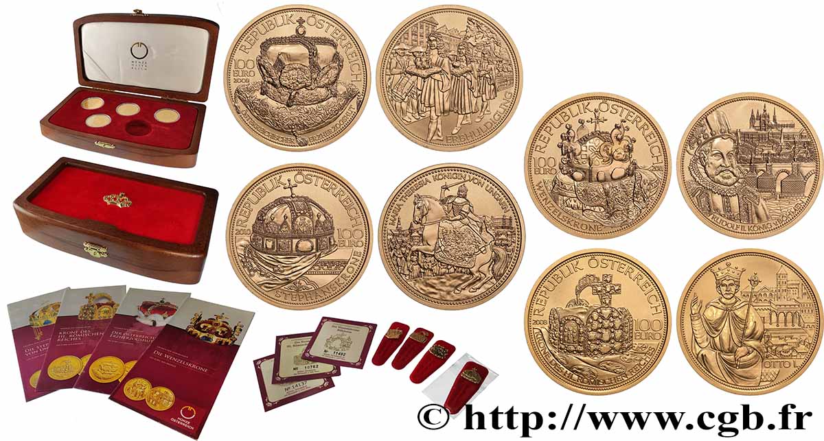 AUSTRIA BELLE EPREUVE Coffret 4 x 100 Euro LES COURONNES DES HABSBOURG 2008-2011 Proof set