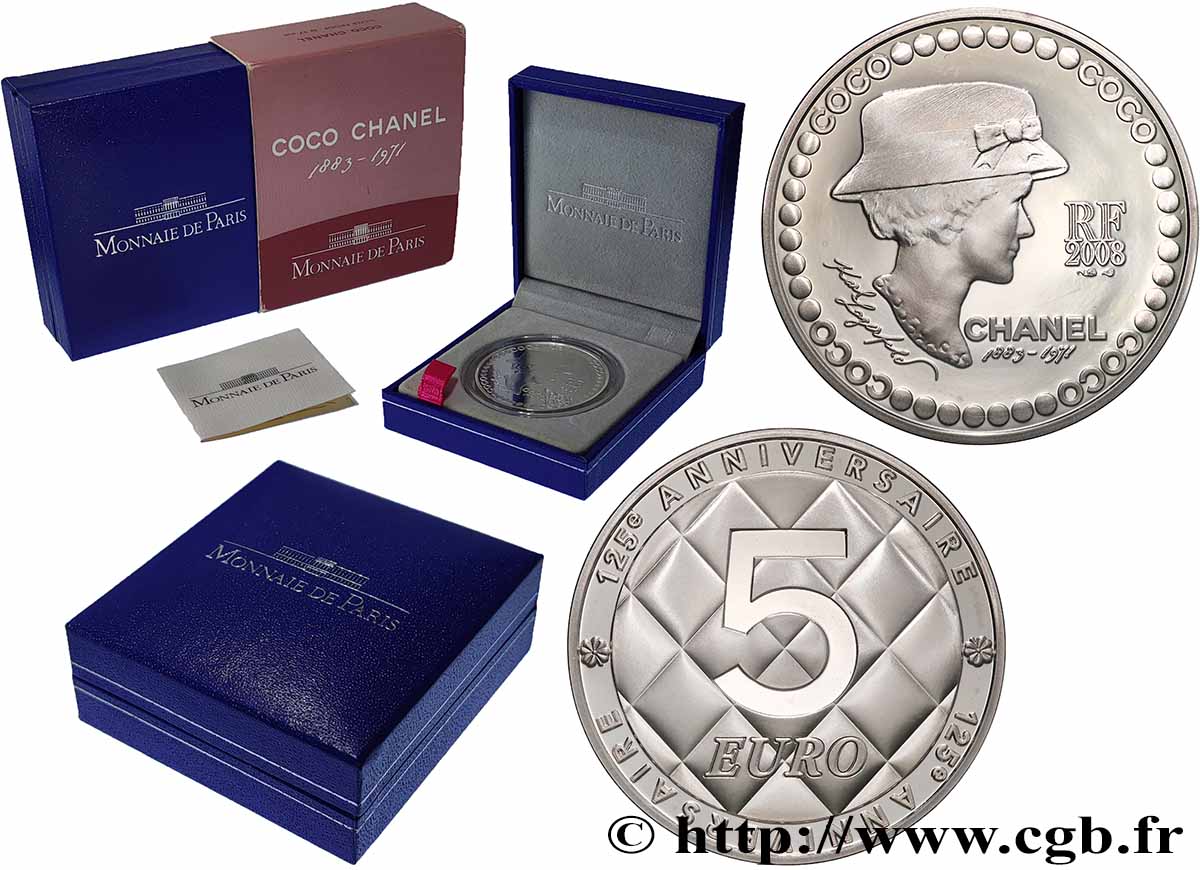 FRANCE Belle Épreuve 5 Euro COCO CHANEL 2008 Pessac - Monnaie de