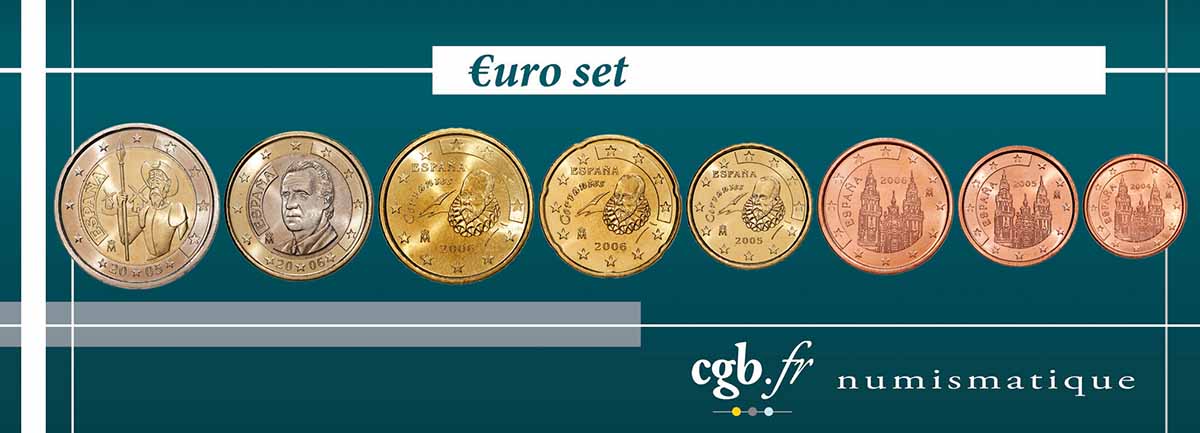 ESPAGNE LOT DE 8 PIÈCES EURO (1 Cent - 2 Euro DON QUICHOTTE) 2005 SPL
