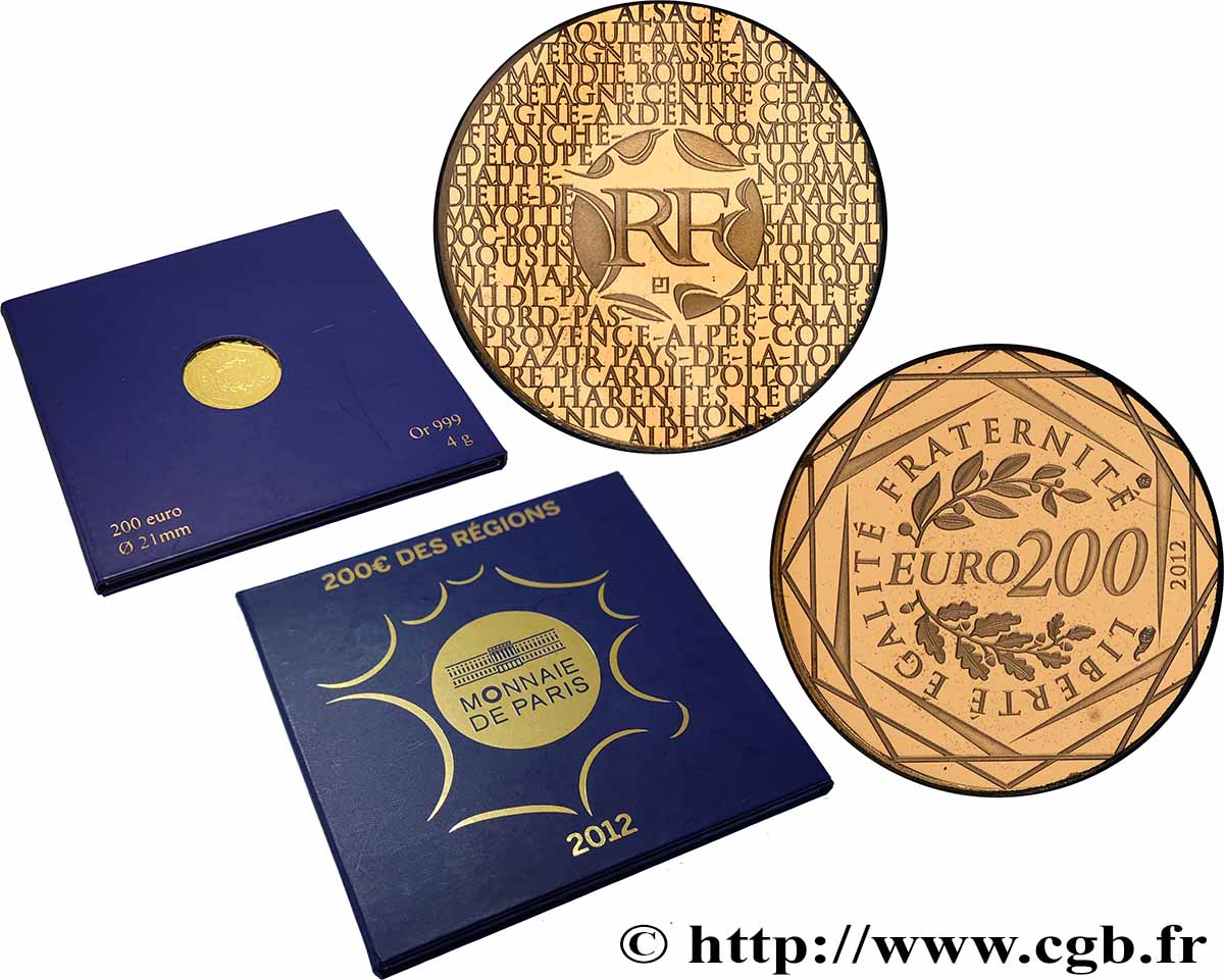 GOLD, PALLADIUM & PLATINUM INVESTMENT 200 Euro DES RÉGIONS (or) 2012 Brilliant Uncirculated