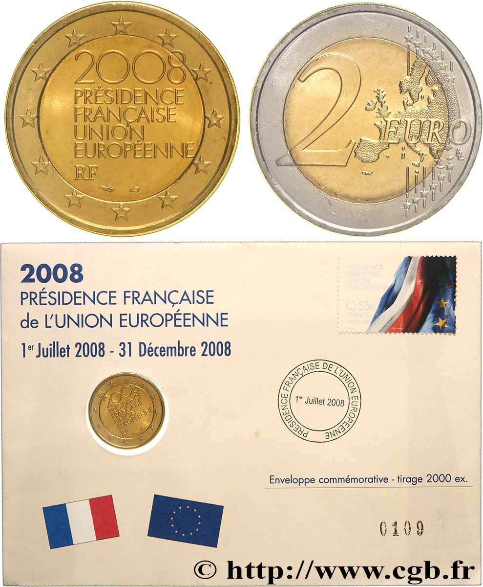 FRANCE Timber + Enveloppe 2 Euro PRÉSIDENCE FRANÇAISE DE L’UNION EUROPÉENNE  2008 SPL