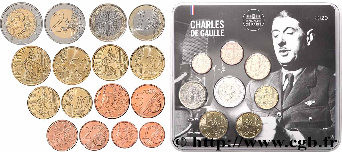 FRANKREICH SÉRIE Euro BRILLANT UNIVERSEL - Miniset CHARLES DE GAULLE 2020