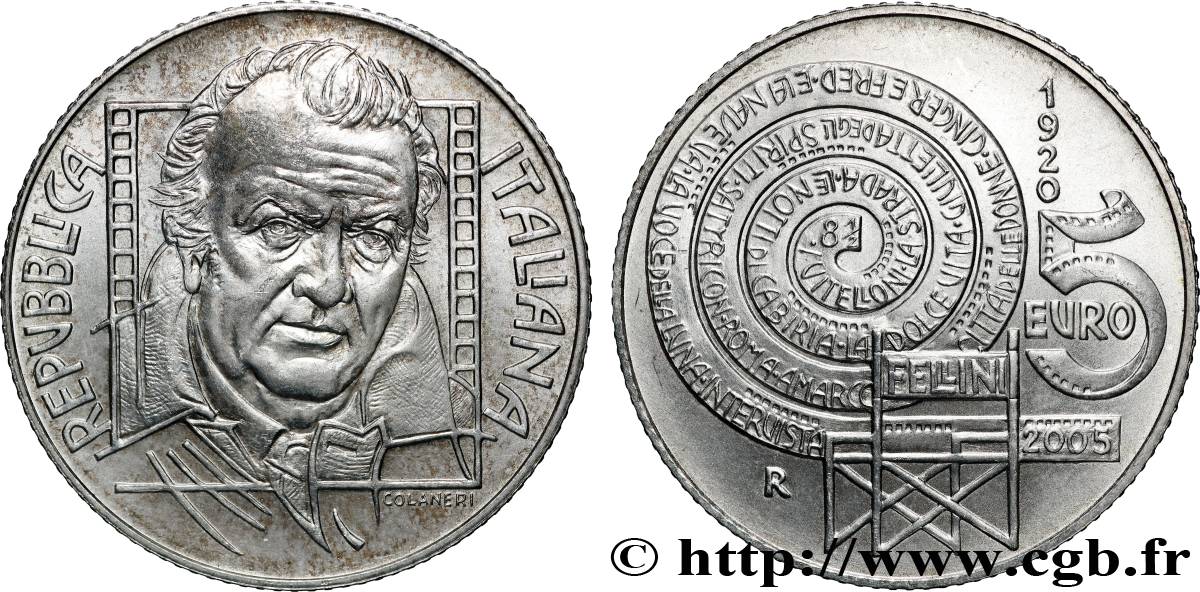 ITALY 5 Euro FEDERICO FELLINI 2005 Brilliant Uncirculated
