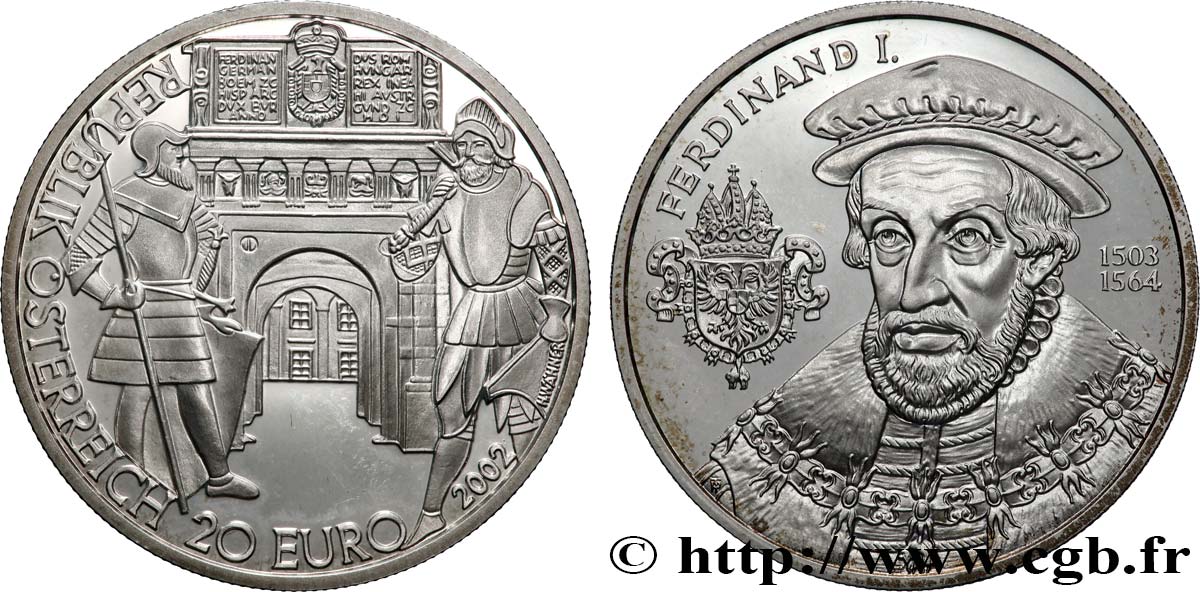 AUTRICHE Belle Épreuve 20 Euro LES TEMPS MODERNE 2002 BE