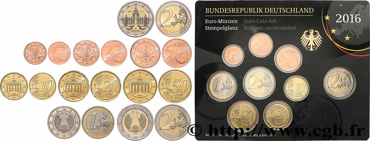 GERMANY SÉRIE Euro BRILLANT UNIVERSEL  2016 Brilliant Uncirculated
