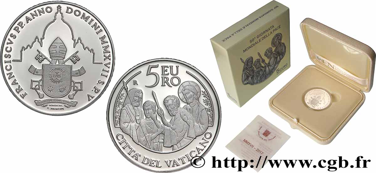 VATICAN Belle Épreuve 5 Euro JOURNÉE MONDIALE DE LA PAIX 2017 Proof set