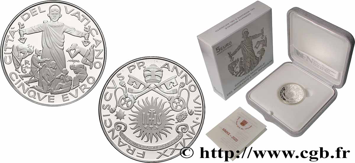 VATIKAN Belle Épreuve 5 Euro MIGRANTS ET RÉFUGIÉS 2020
