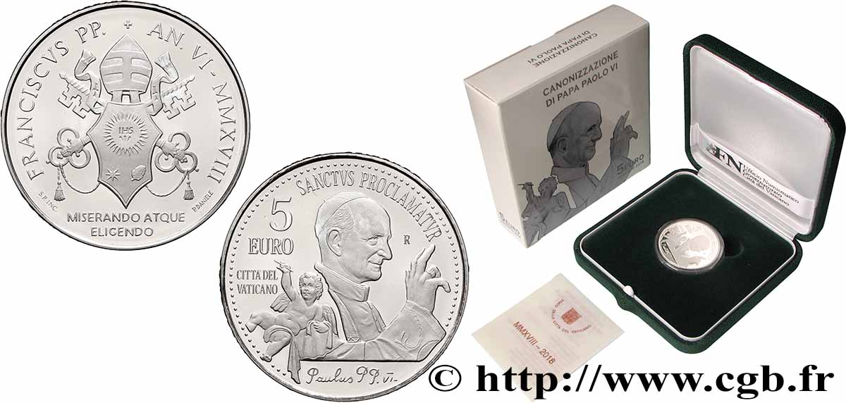 VATICAN Belle Épreuve 5 Euro CANONISATION DU PAPE PAUL VI 2018 Proof set