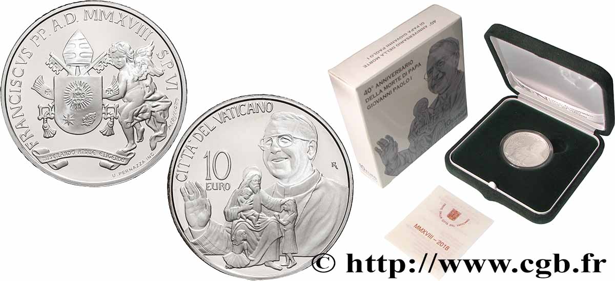 VATIKAN Belle Épreuve 10 Euro - 40e ANNIVERSAIRE DE LA MORT DE JEAN PAUL I 2018