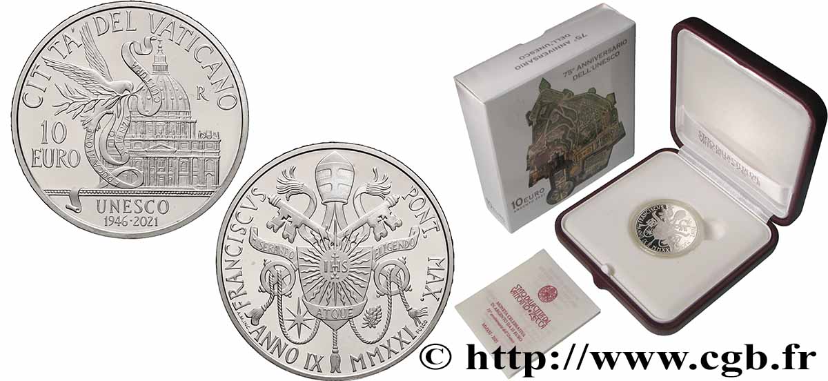 VATICAN Belle Épreuve 10 Euro - 75e ANNIVERSAIRE DE L’UNESCO 2021 Proof set