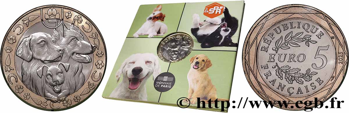 FRANCE Blister 5 Euro 180 ANS DE LA SPA - CHIEN 2025 FDC