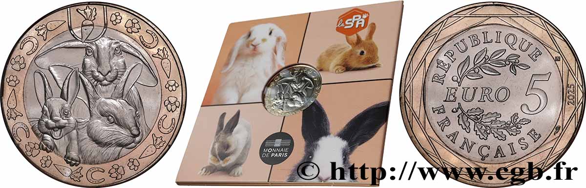 FRANCE Blister 5 Euro 180 ANS DE LA SPA - LAPIN 2025 FDC