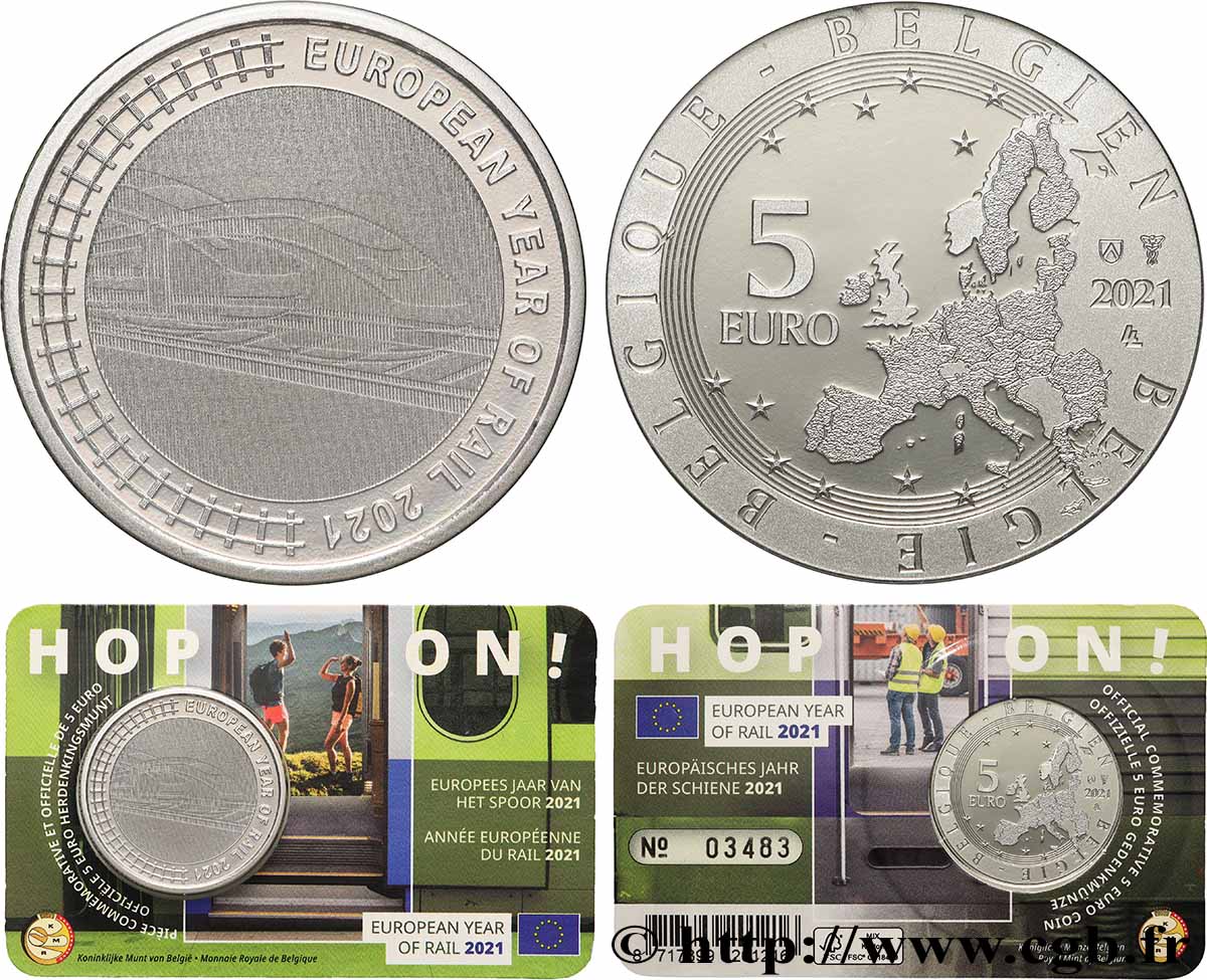 BELGIEN Coin-card 5 Euro ANNÉE EUROPÉENNE DU RAIL 2021