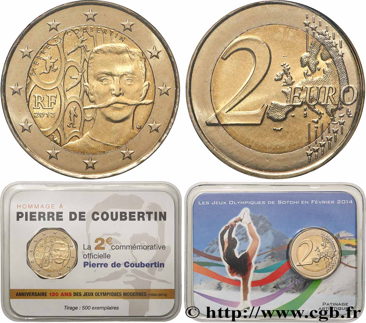 FRANKREICH Coin-Card 2 Euro PIERRE DE COUBERTIN - JO DE SOTCHI 2013
