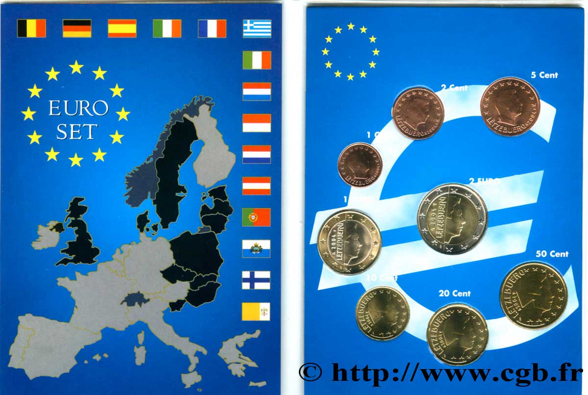 LUXEMBOURG LOT DE 8 PIÈCES EURO (1 Cent - 2 Euro Grand-Duc Henri) 2004 MS