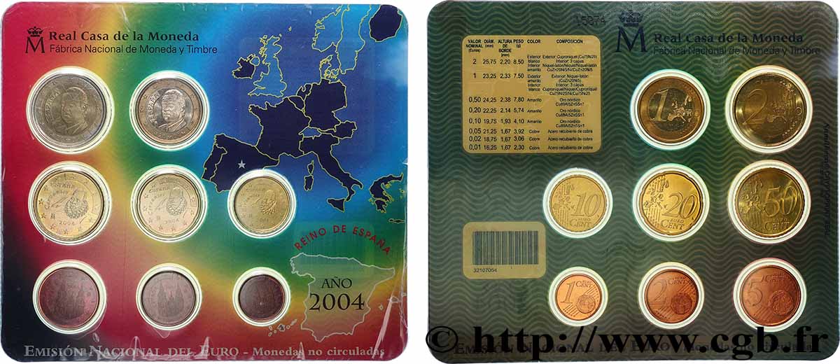 SPAIN SÉRIE Euro BRILLANT UNIVERSEL 2004 Brilliant Uncirculated