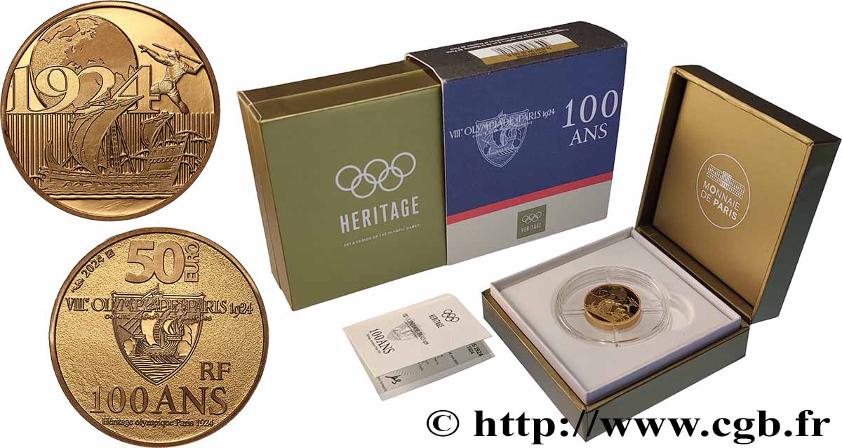FRANCE BELLE EPREUVE 1/4 oz - 50 Euro HÉRITAGE OLYMPIQUE 2024 BE