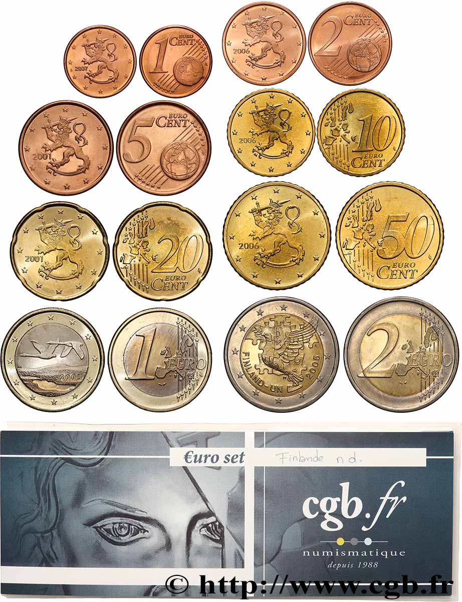 FINLANDIA LOT DE 8 PIÈCES EURO (1 Cent - 2 Euro 50 ANS D’ADHÉSION DE LA FINLANDE À L’ONU) n.d. MS
