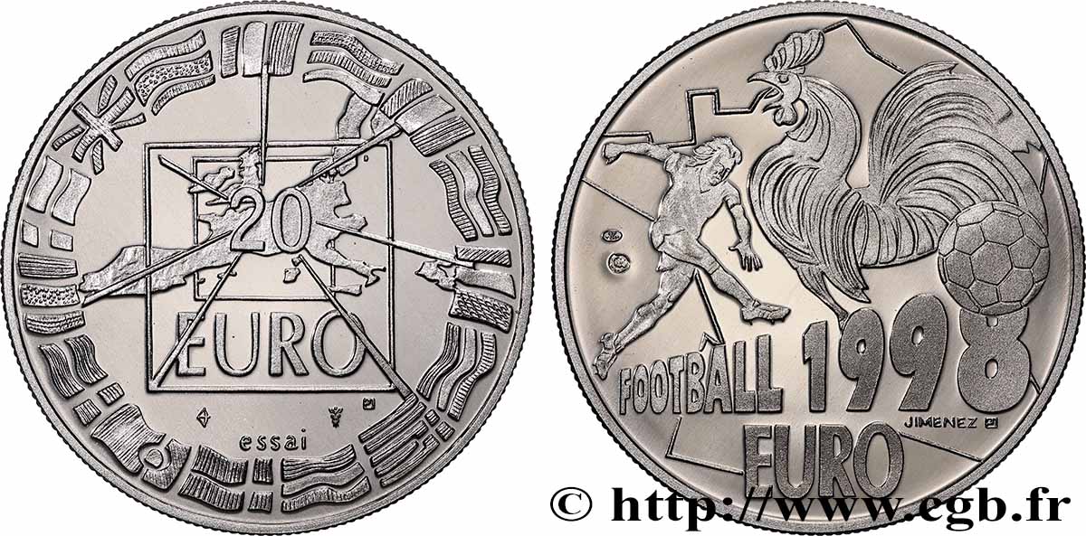 FRANCE “Essai” 20 Euro FOOTBALL EURO 1998 1998 Proof set