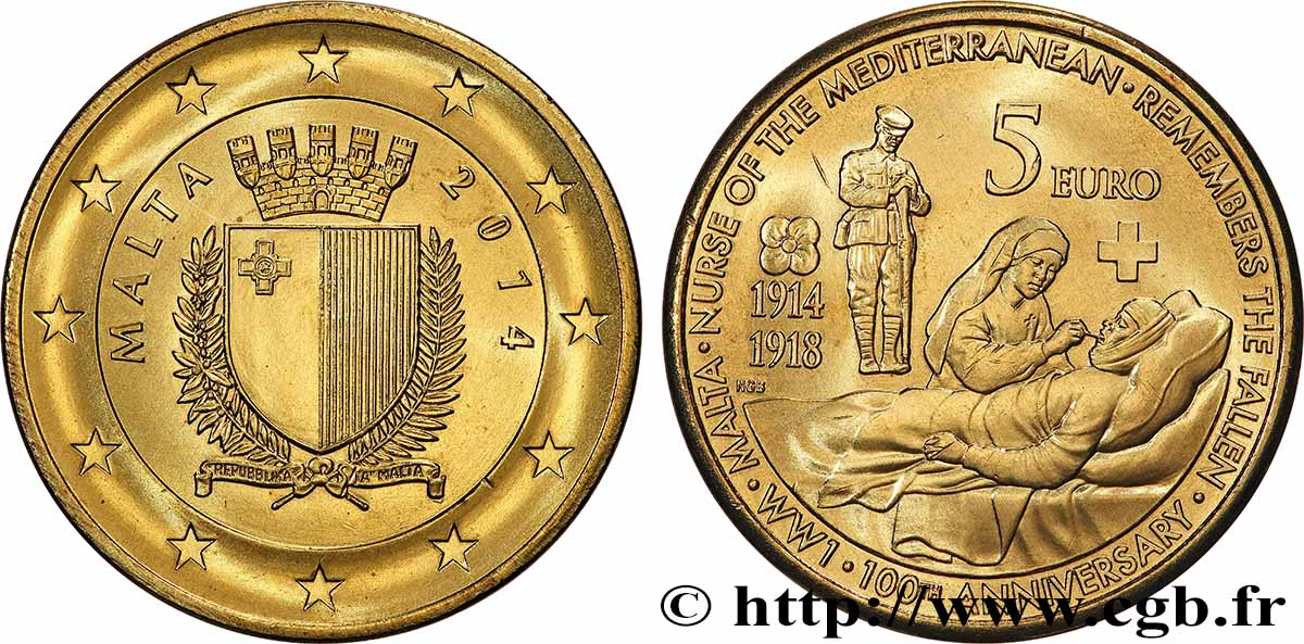 MALTE 5 Euro 1re GUERRE MONDIALE 2014