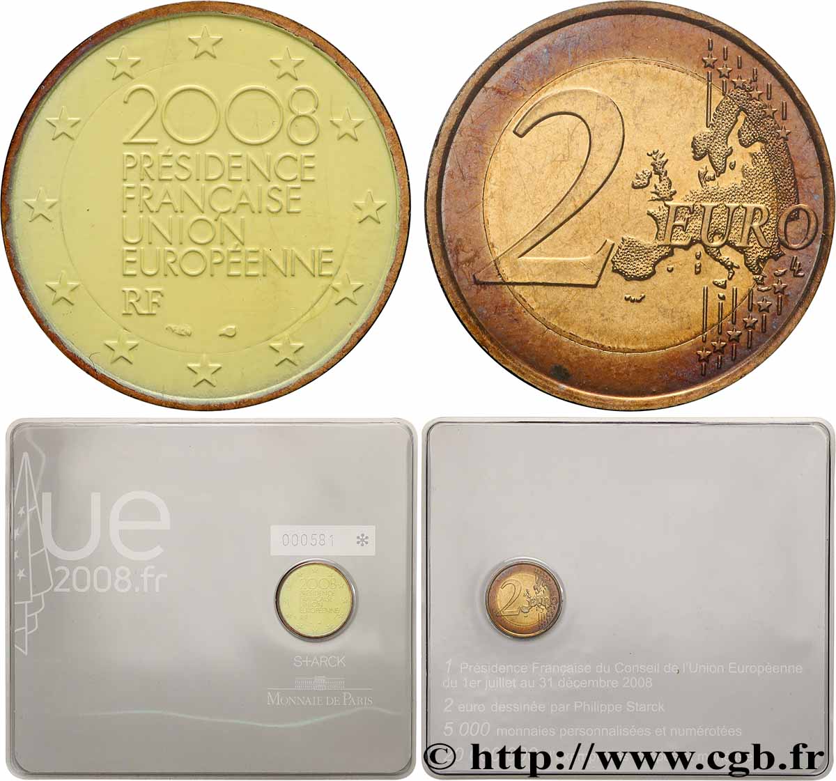 FRANCE Coin-Card 2 Euro PRÉSIDENCE FRANÇAISE DE L’UNION EUROPÉENNE - édition colorisé par Philippe Starck 2008 SPL